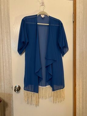 LuLaRoe Royal Blue Sheer Fringe Kimono